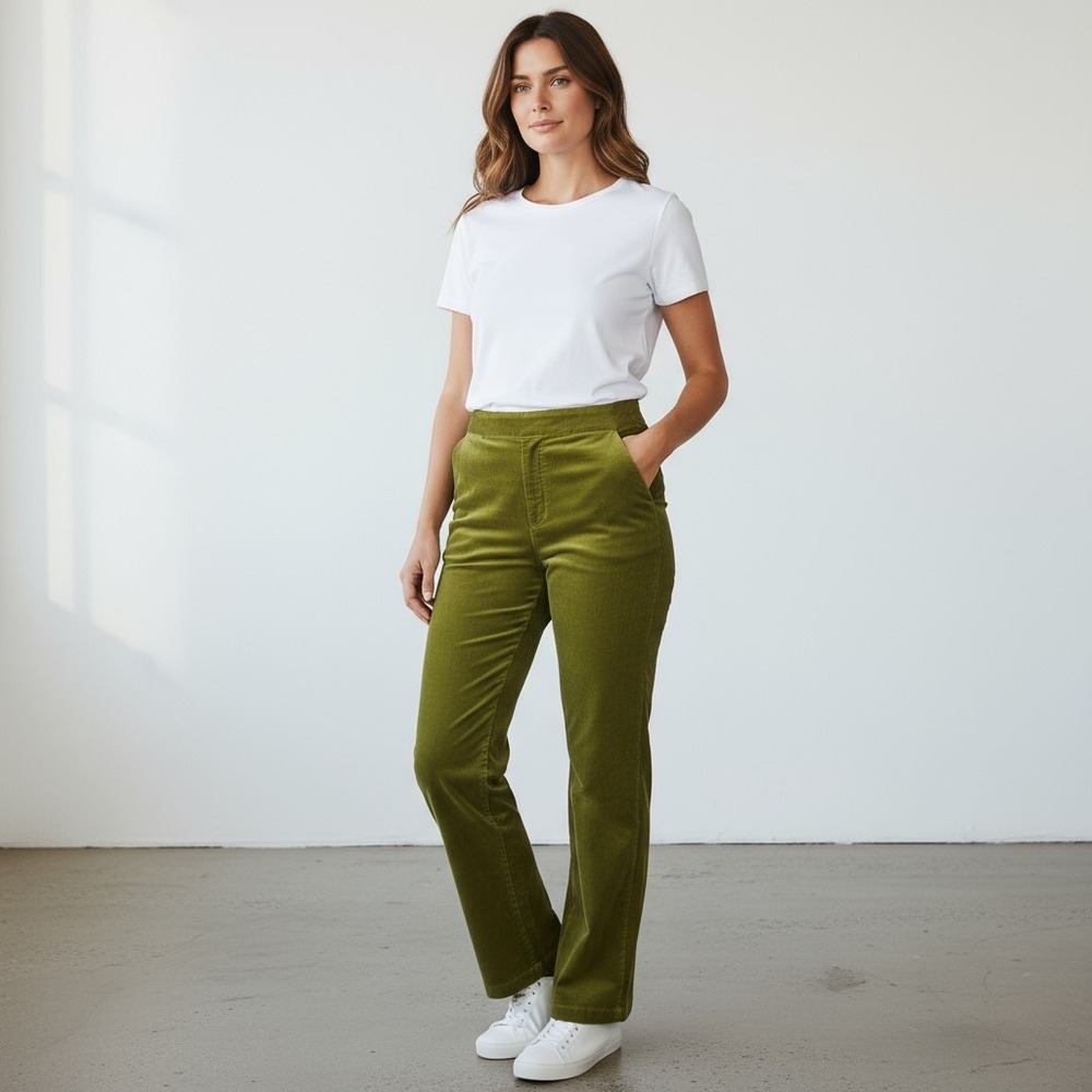 DQ2 Women's Green Corduroy Stretch Flare Pants Size 16T‎